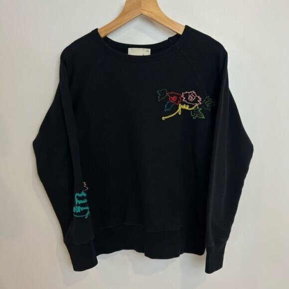 Aritzia Wilfred Free Women’s Small Black Floral Embroidered Pullover Sweater - Picture 3 of 14